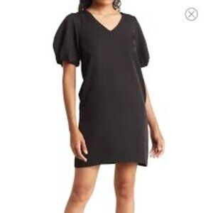 SAM EDELMAN V-NECK PUFF SLEEVE BLACK WOMEN MINI SHIFT DRESS SIZE 8 BRAND NEW